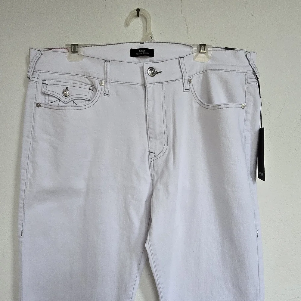 NWT True Religion White Ricky Flap Straight Leg Jeans Size 36